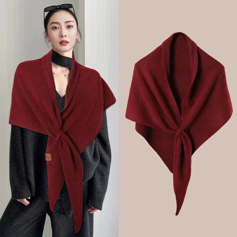 Autumn and Winter Korean Version New Women's Neck Wrap Wool Blended Triangular Shawl Female Thickened With Knitted Warm Shoulder