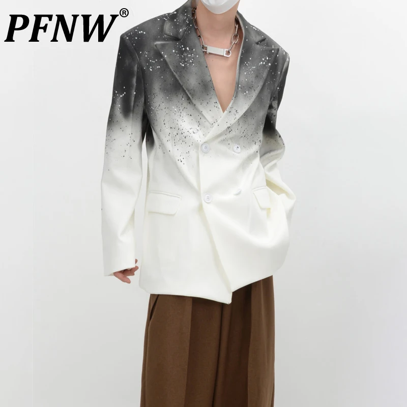 

PFNW Niche Gradient Design Suit Shoulder Pad Silhouette Loose Fitting Suit Jacket Premium Splash Ink Blazers Top Elegant 12Z4469