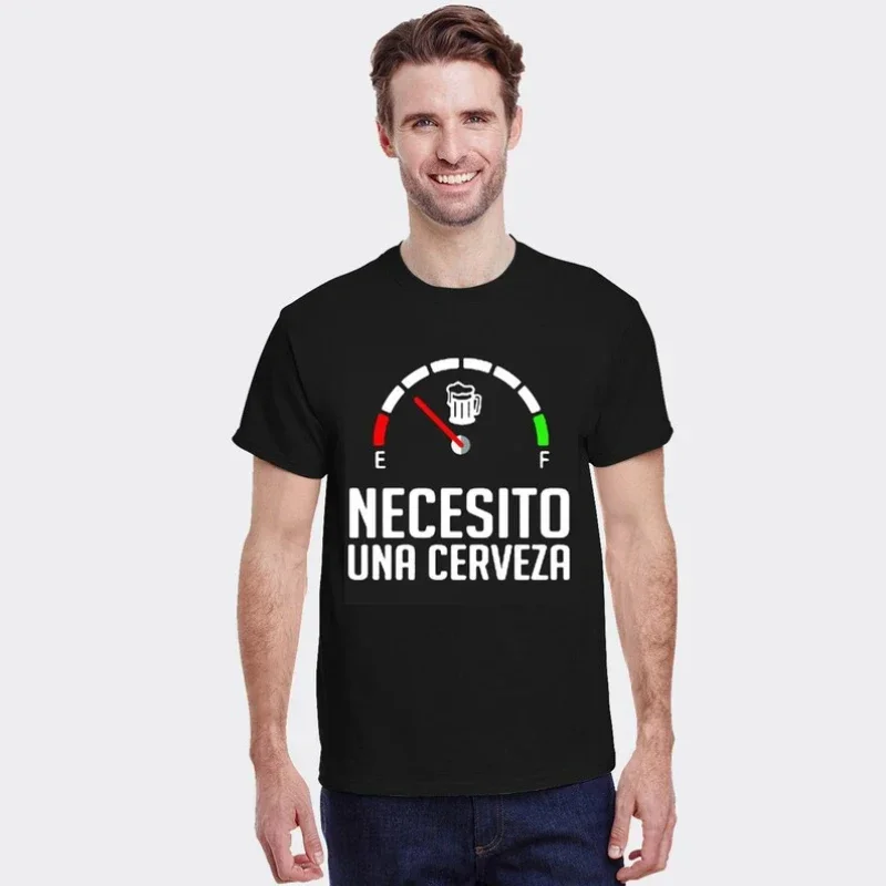 Necesito Una Cerveza Letter Printed Tops Spanish Quote Funny Need A Beer T-Shirt Summer Short Sleeve O-Neck Unisex T Shirt Modal