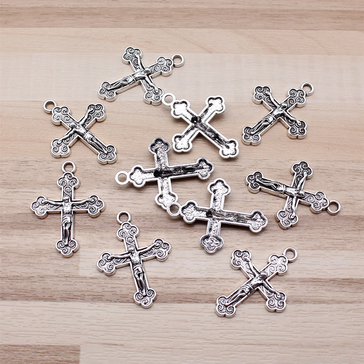 IFOCUS 예수 십자가 참, DIY 쥬얼리 제작용, 아연 합금 22x2 9mm, 0.87x1.14 인치, 10 개 1 조
