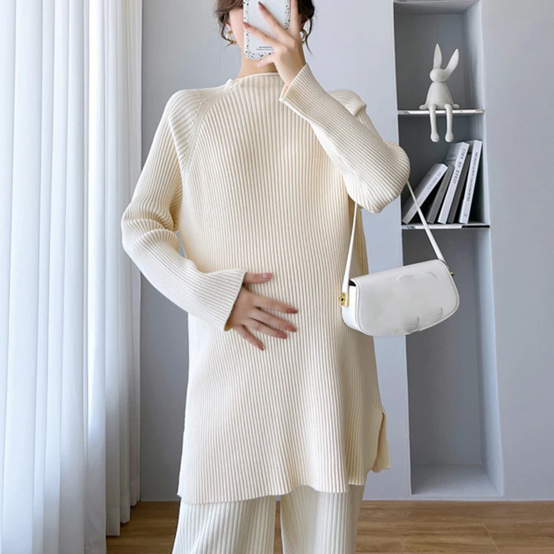 Maternity Autumn Winter Thick Warm Knitted Maternity Long Sweaters Slim Dress Clothes for Pregnant Women Fashion Pregnancy