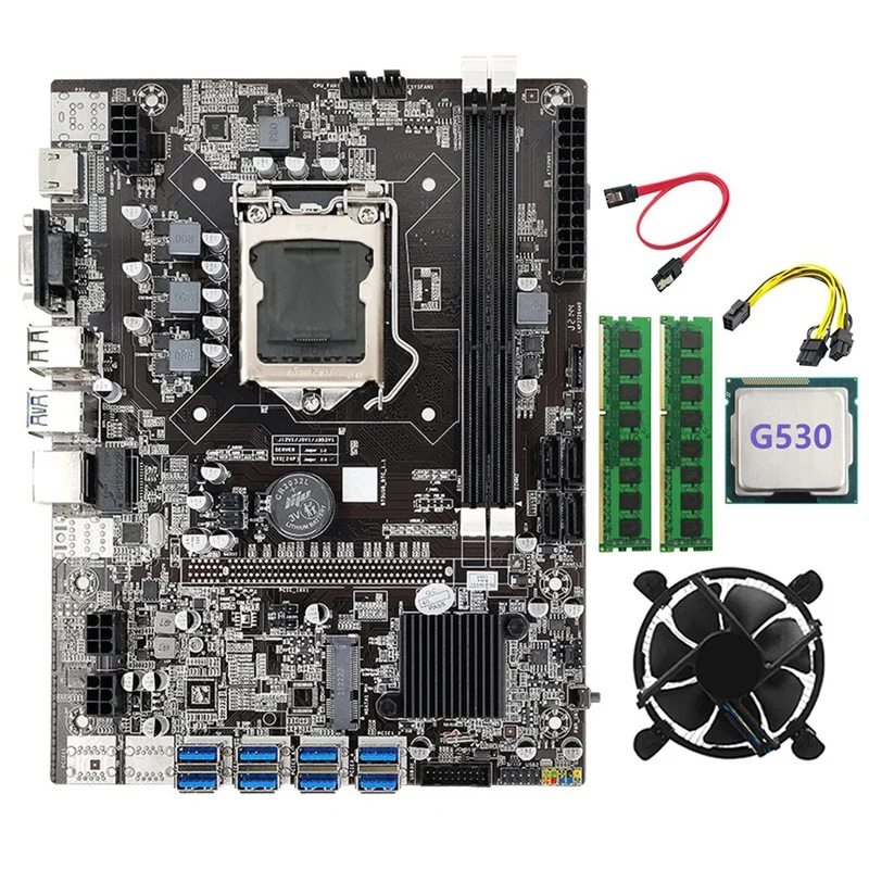B75 BTC Mining Motherboard+G530 CPU+SATA Cable+2XDDR3 8GB 1600Mhz RAM LGA1155 8XPCIE To USB B75 USB BTC Motherboard laptop motherboards