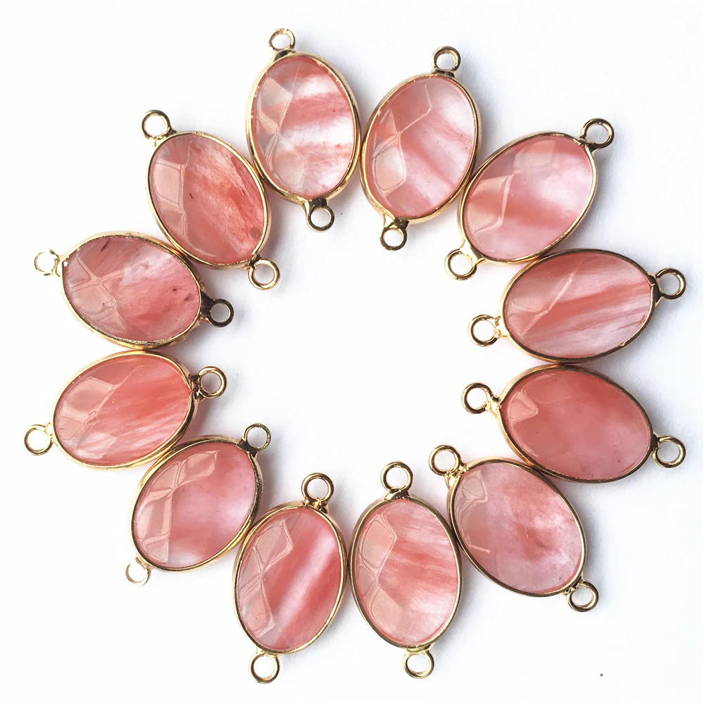 

Новинка, Лидер продаж, 12 шт., подвески из натурального камня, вишня, металлическое покрытие под золото, браслет, оптовая продажа