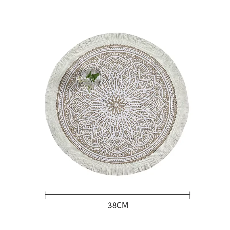 Elegant Jute Fabric Dining Mat with Modern Geometric Pattern and Tassel Edge