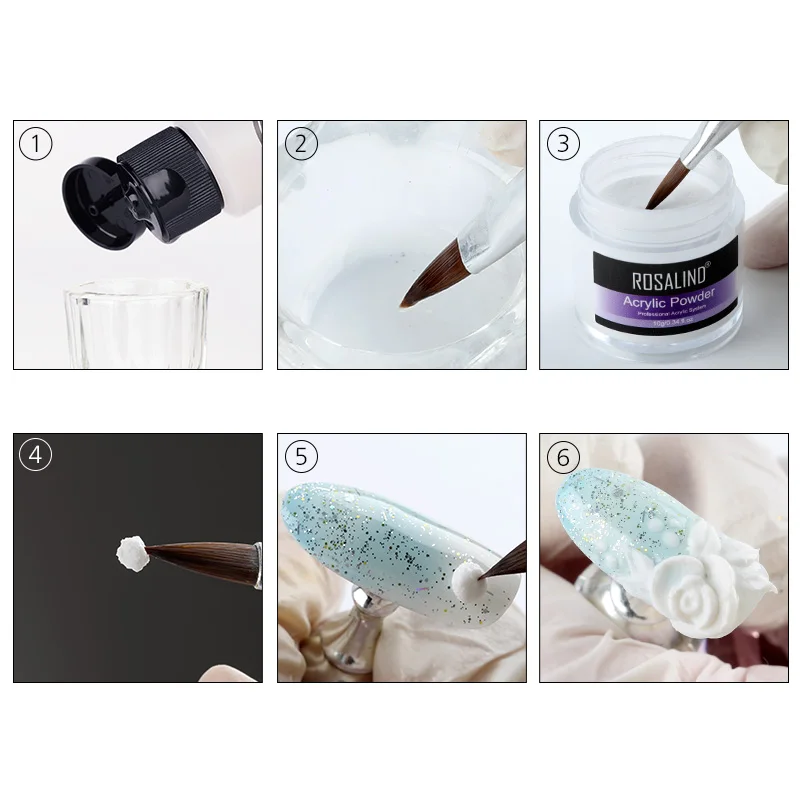 Nail Acrylic Liquid Nail Powder Acrylic Nail Powder Nail Kit Manicure Tools Nail Tools ROSALIND Pure Color Acrylic Powder Liquid Set Crystal Clear Nail Powder With Carve Flower Professional Brush Manicure Tool Kit