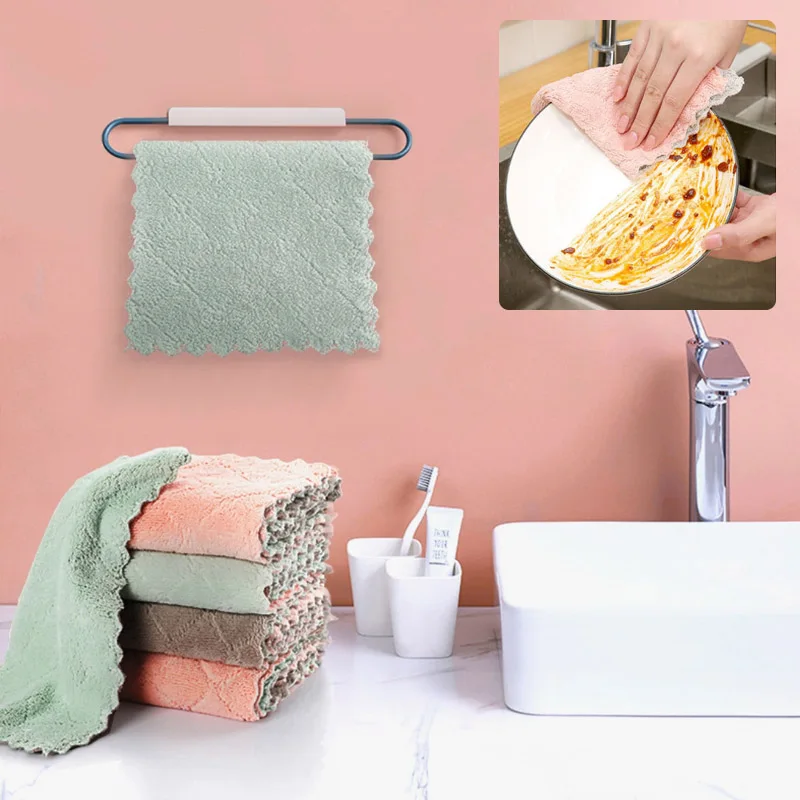 

Тряпка из микрофибры для уборки, двусторонняя Коралловая флисовая тряпка для кухни, кухонное полотенце, бытовые инструменты для уборки, 8 шт.