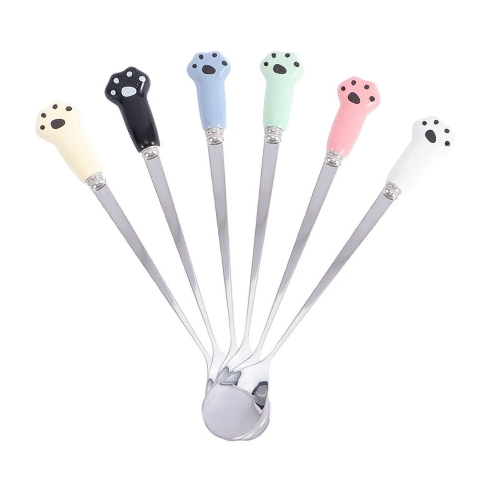 New Ceramic Handle Coffee Spoon Stainless Steel Cat Paw Dessert Spoon Tea
