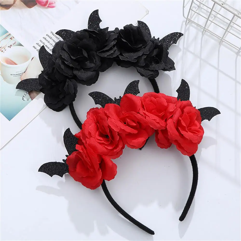 Halloween Rose Headband Bat Spider Witch Gothic Aesthetic Flower Hair Band Halloween Party Props Y2k Hair Accessories For Women skull makeup brush holder gothic spooky decor organizer plant flower pot for halloween table vanity office desk storage