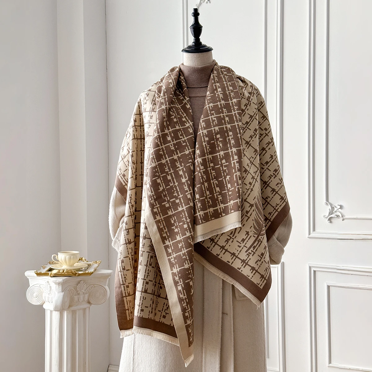 2025 Luxury Brand Women's Cashmere Scarf - Winter Warm Tasseled Irregular Plaid Patterned Pashmina Shawl, Foulard & Poncho