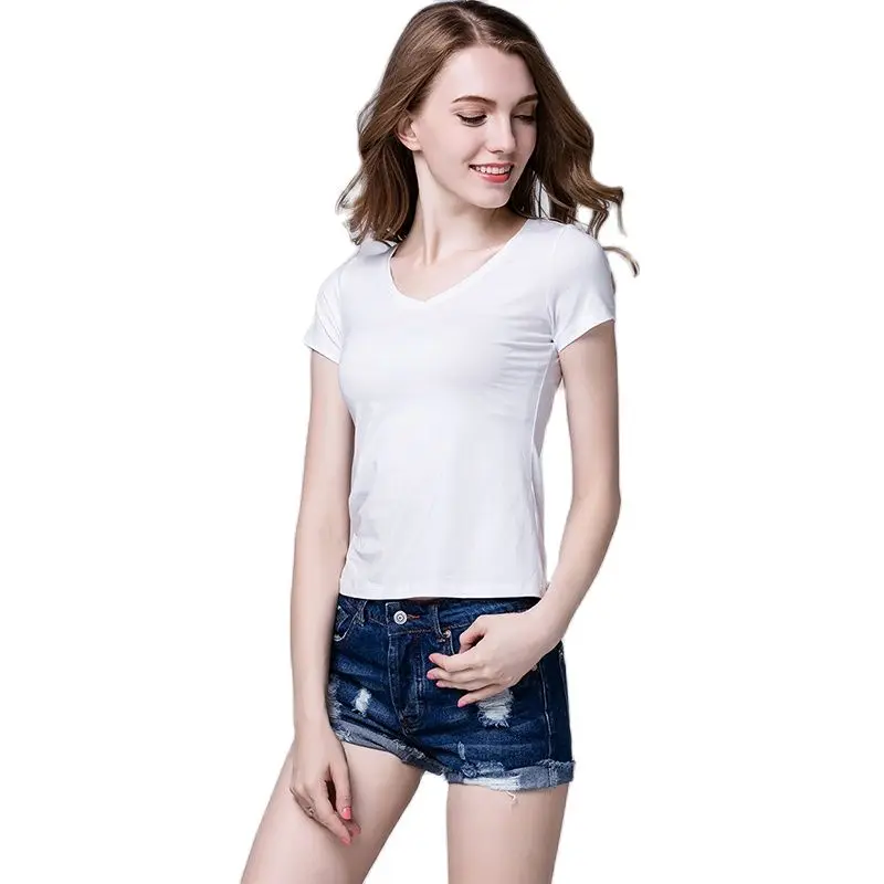 2022 Fashion High Quality Round 5 Color 2 Piece Short Cotton Basic Tshirt Summer Women's White