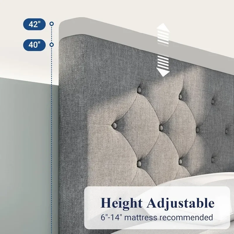 Description Picture 5 of itemUpholstered King Size Platform Bed Frame with 4 Storage Drawers and Headboard Diamond Stitched Button Tufted No Box Needed Grey