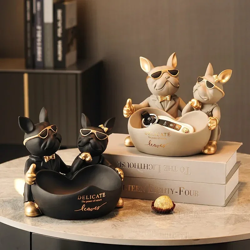 

Lover Bulldog Statue with Bowl, Key Storage Box, Resin Jewelry, Home Decoration, Dining Table and Office Table Decoration