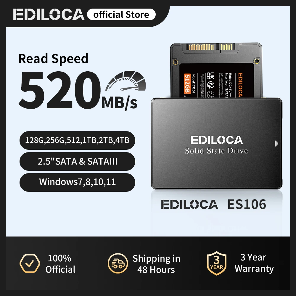 Ediloca ES106 M.2 SATA SSD 6Gb/s NVME 550 MB/s 3D NAND TLC