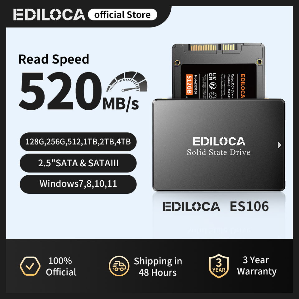 Ediloca ES106 M.2 SATA SSD 6Gb/s NVME 550 MB/s 3D NAND TLC Internal Hard Drive for Ultrabooks Tablet Computers and Mini PCs