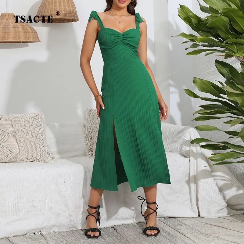 

2023 Spring and Summer Women's Elegant New Arrivals Dress Fashion Solid Sleeveless Commuting Leisure Sling Long Slit Women Dress