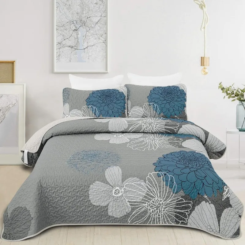 

Floral Quilt Set Boho Bedspread 3 Pieces Soft Lightweight Coverlet with 2 Pillow Shams for All Season