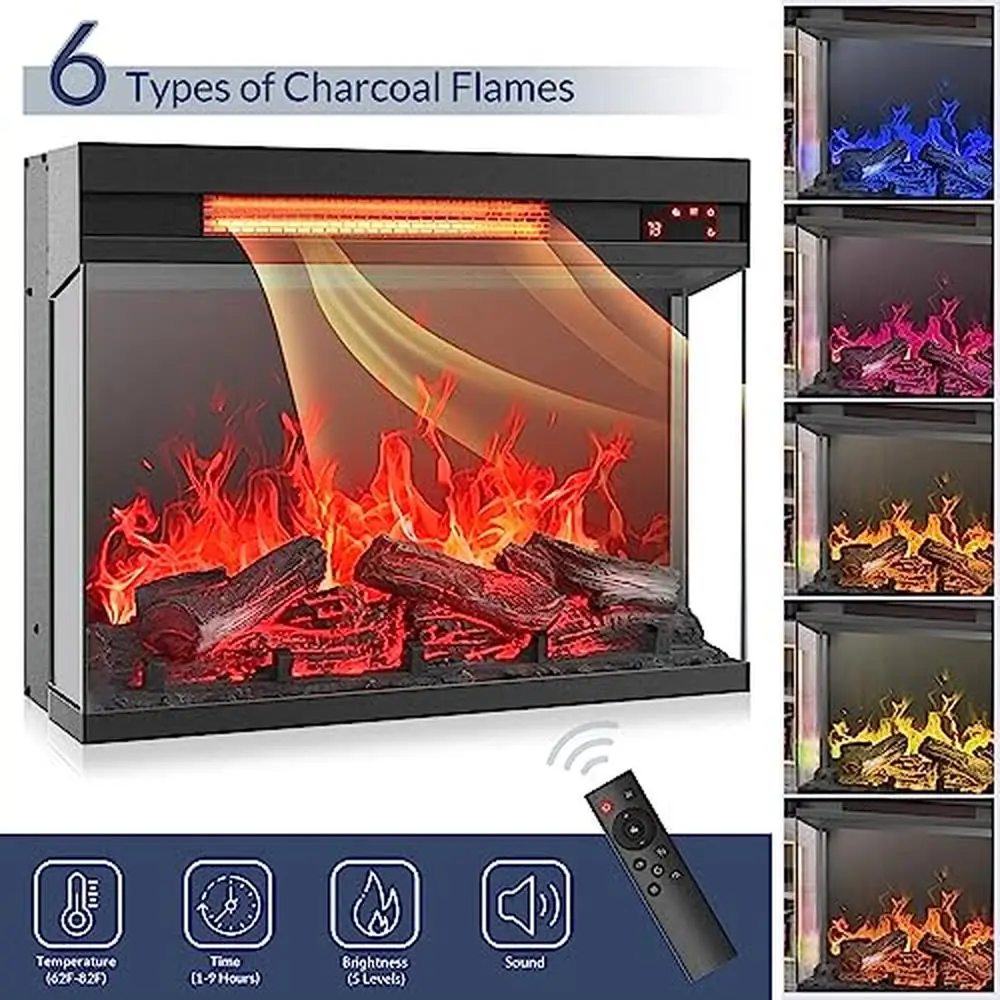 57" Rustic TV Stand Entertainment Center with Electric Fireplace Heater Sound Glass Door Storage Cabinet TVs Up to 65" CSA/UL 2