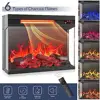 57" Rustic TV Stand Entertainment Center with Electric Fireplace Heater Sound Glass Door Storage Cabinet TVs Up to 65" CSA/UL 2