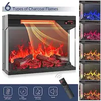 57" Rustic TV Stand Entertainment Center with Electric Fireplace Heater Sound Glass Door Storage Cabinet TVs Up to 65" CSA/UL 2