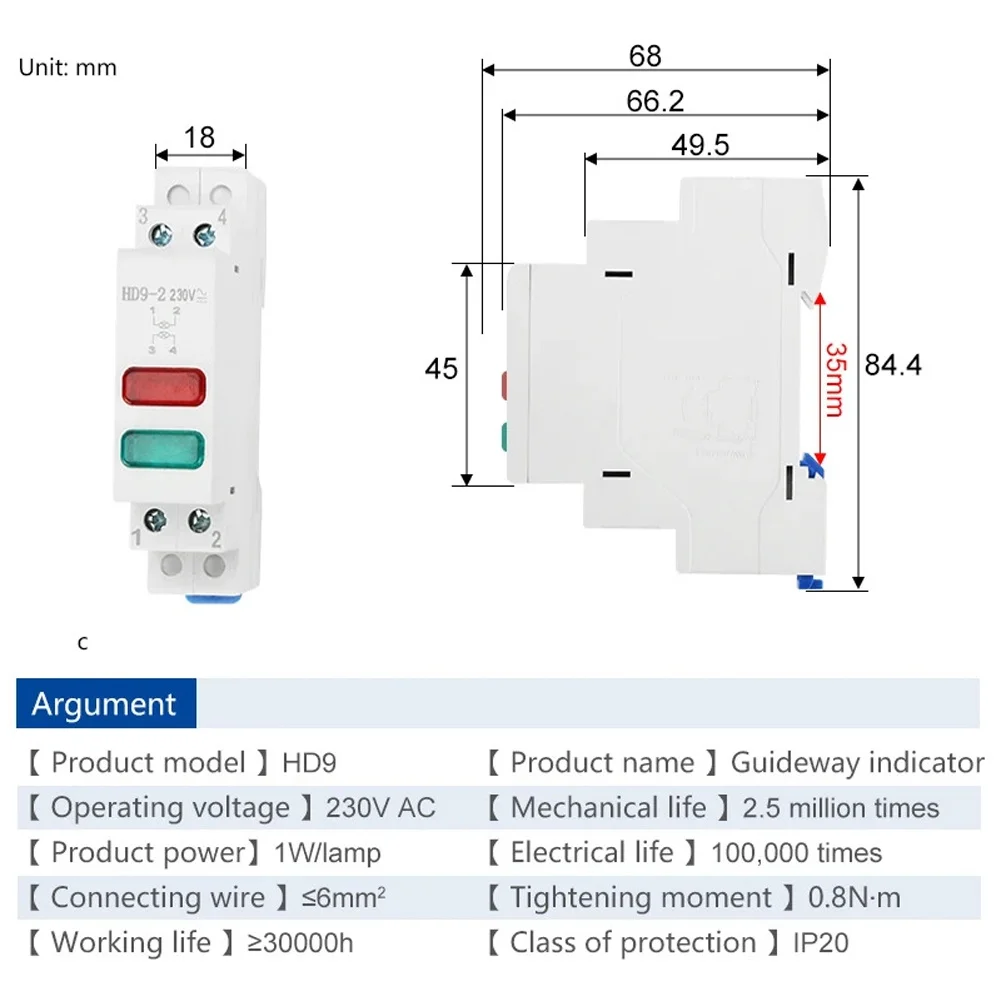 1 Pcs DIN 레일 마운트 LED 신호 램프 230V 표시 파일럿 라이트 전원 신호등 초박형 유형 빨간색 노란색 녹색