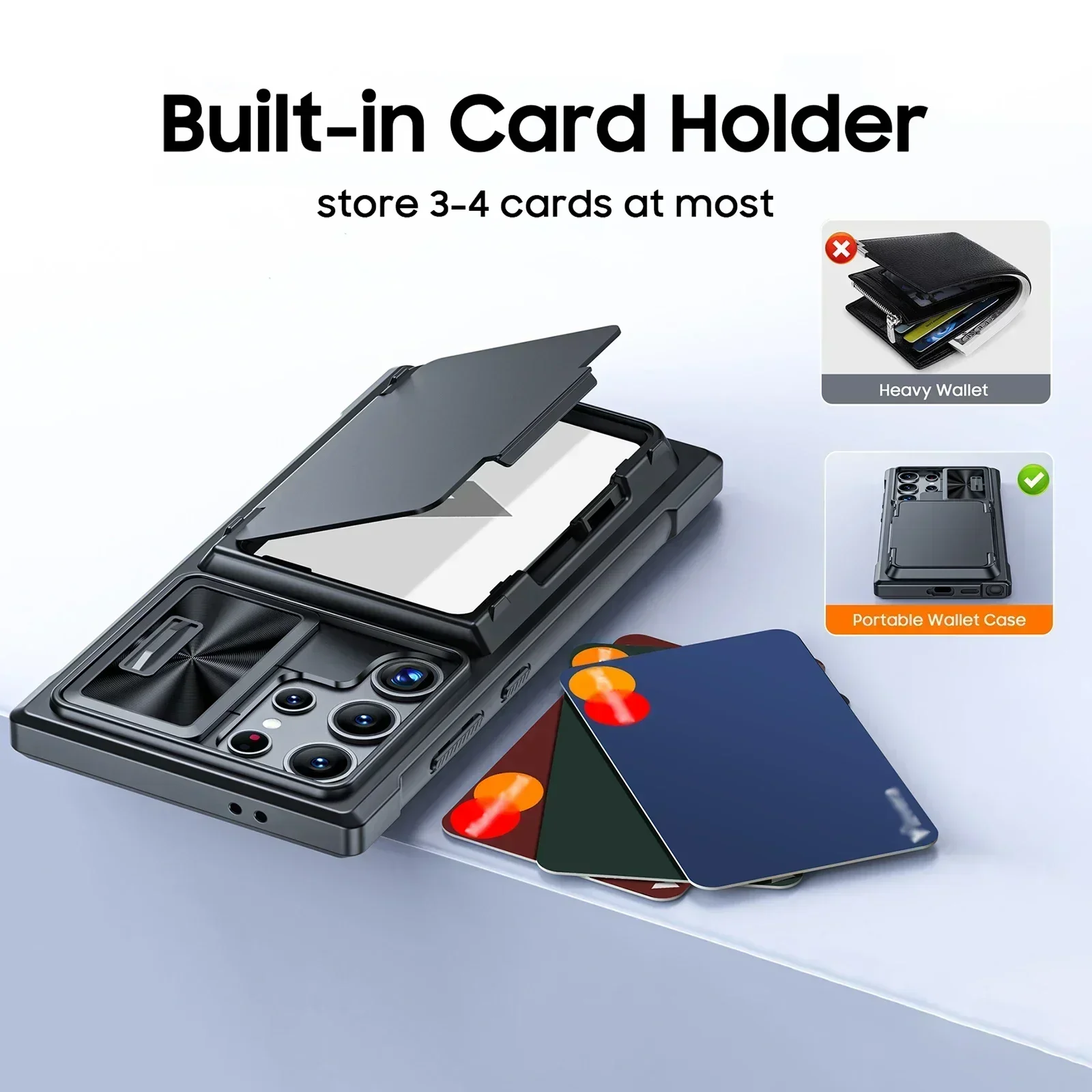 Enhanced Black Shockproof Phone Case with Full Coverage TPU & Camera Holder