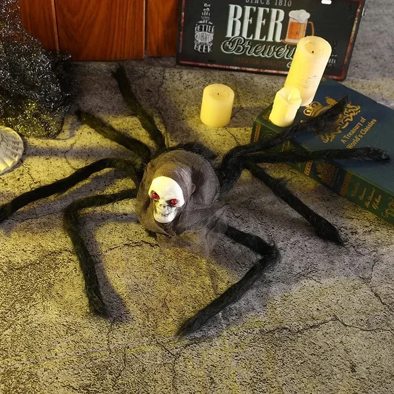 Halloween Dekor Simulation Spinne Plüsch Schädel Spinne Schleier Prop für Spukhaus Horror Party Zimmer Szene Dekoration Lieferungen – Detail 5
