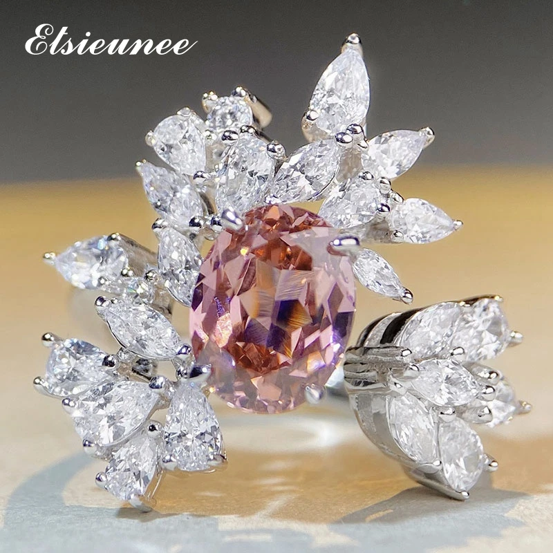 

ELSIEUNEE 100% 925 Sterling Silver 3CT Carmine Tourmaline High Carbon Diamond Gemstone Adjustable Ring fine jewelry Wholesale