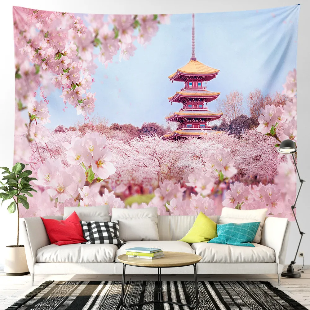

Sakura Tree Tapestry Pink Wall Hanging Room Decor Natural Landscape Mountain Forest Wall Tapestry Bedroom Home Decor Aesthetics
