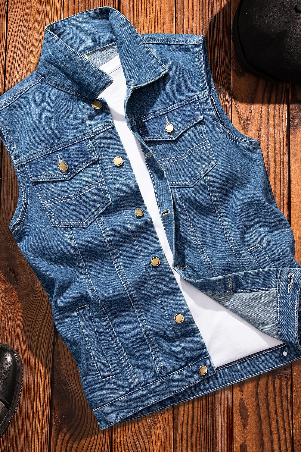 2024 New Mens Spring Autumn Ripped Sleeveless Jeans Jackets Men Pockets Denim Waistcoats Male Cowboy Gilet Tank Streetwear D719 6