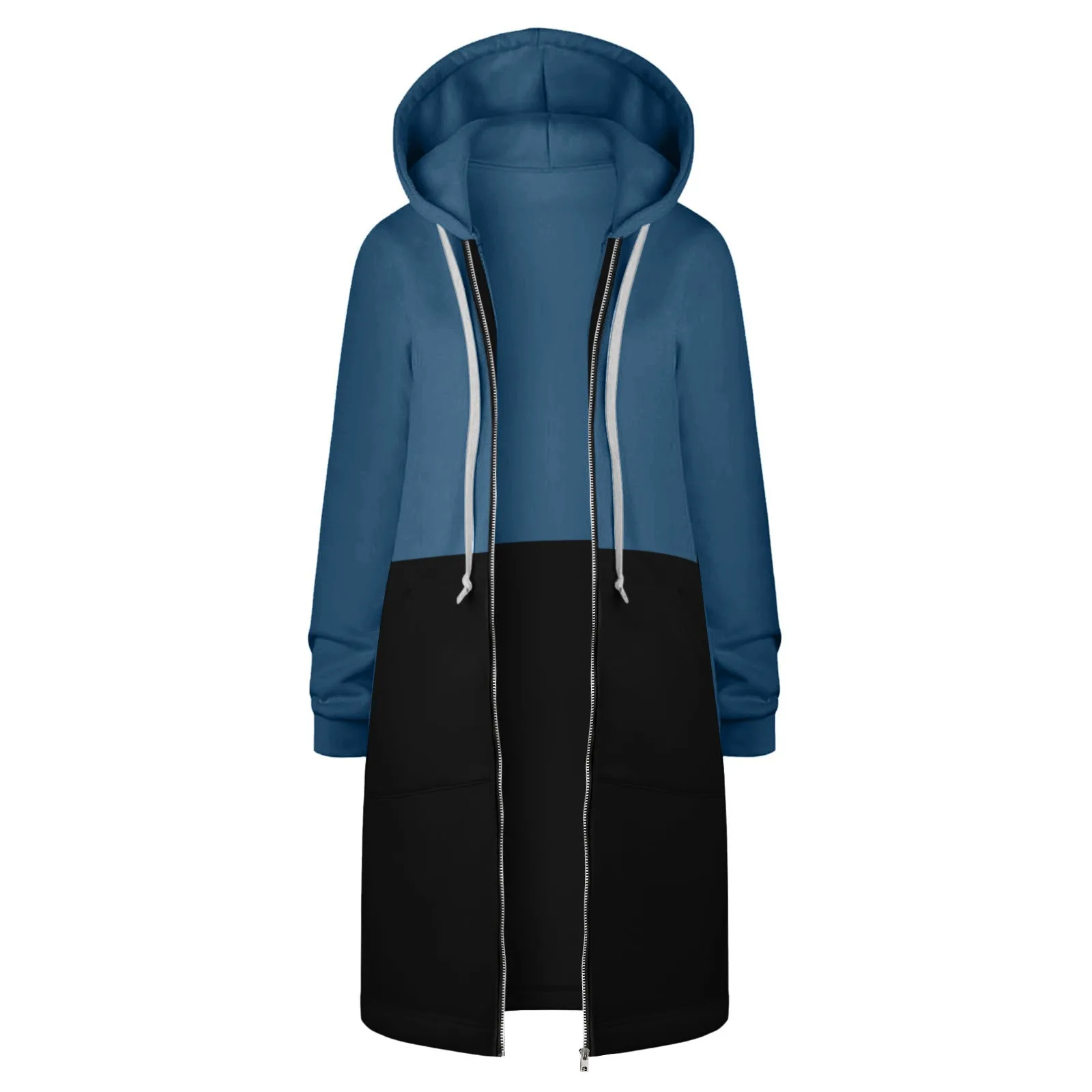 y2k Women's Long Sleeve Hoodies Coat Women Daily Wear Colour Blocking Hooded Hip Zip Straight Sweatshirt All-Match Clothing