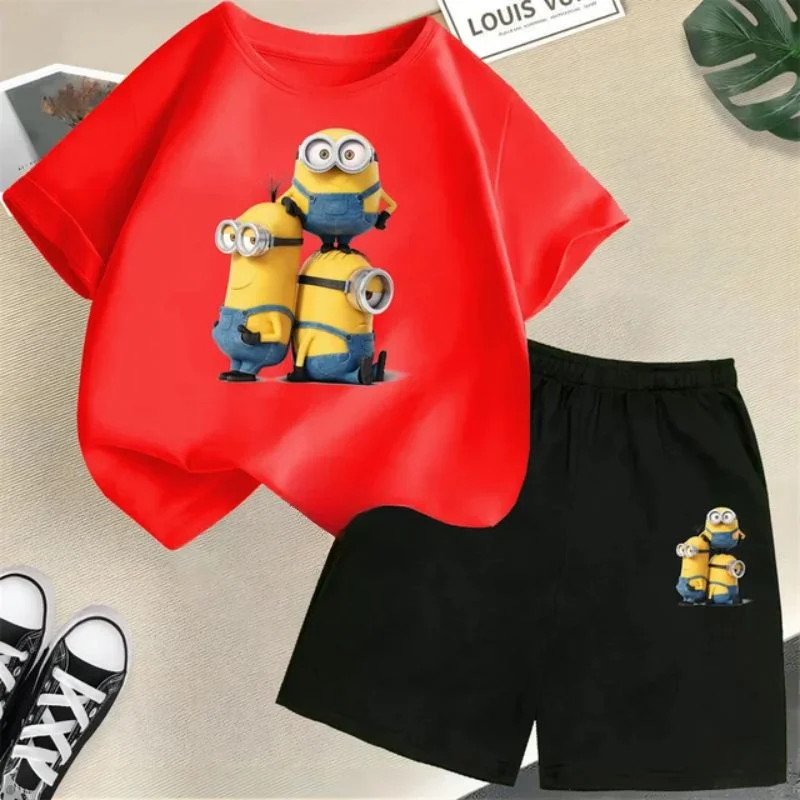 thumbnail image 1 of Conjunto de camiseta y pantalones cortos de dibujos animados de Minions Despicable Me para niños y adolescentes de verano de 2024, ropa para niños y niñas, camiseta de manga corta, traje de moda, 1 of 5