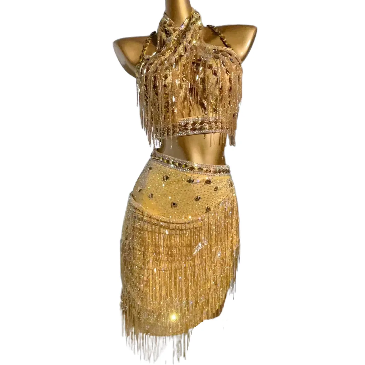 

Latin dance Dress High end Customized Super Flash Tassel with Diamond Chacha Tango Female Adult Stage Professional Clothing