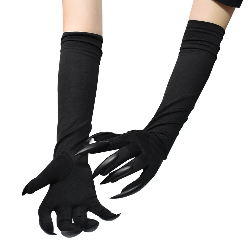 

Halloween Funny Red Ghost Claw Gloves Horror Black Long Nail Cosplay Women Elasticity Performance Party Performance Props