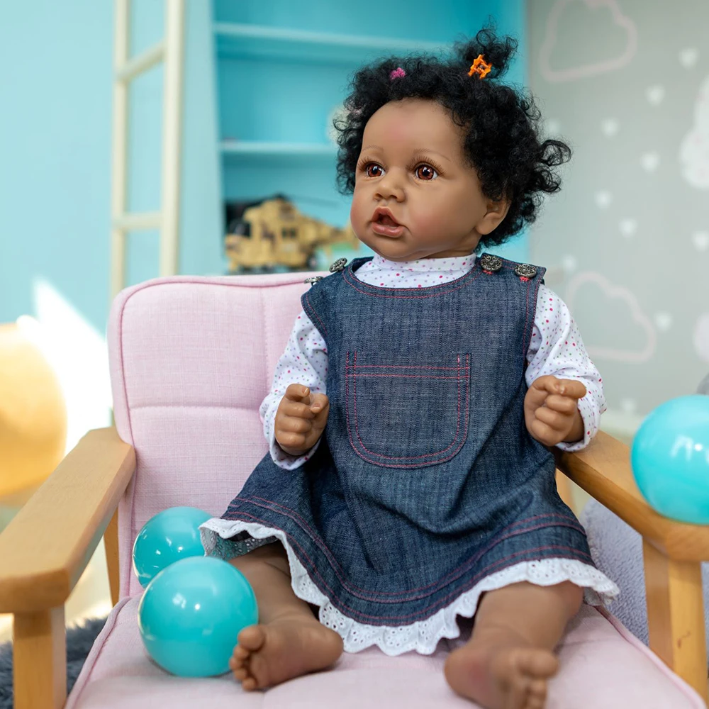 

55CM Realistic saskia reborn baby doll Black Skin African American newborn doll soft touch cuddly Bebe Reborn Girl