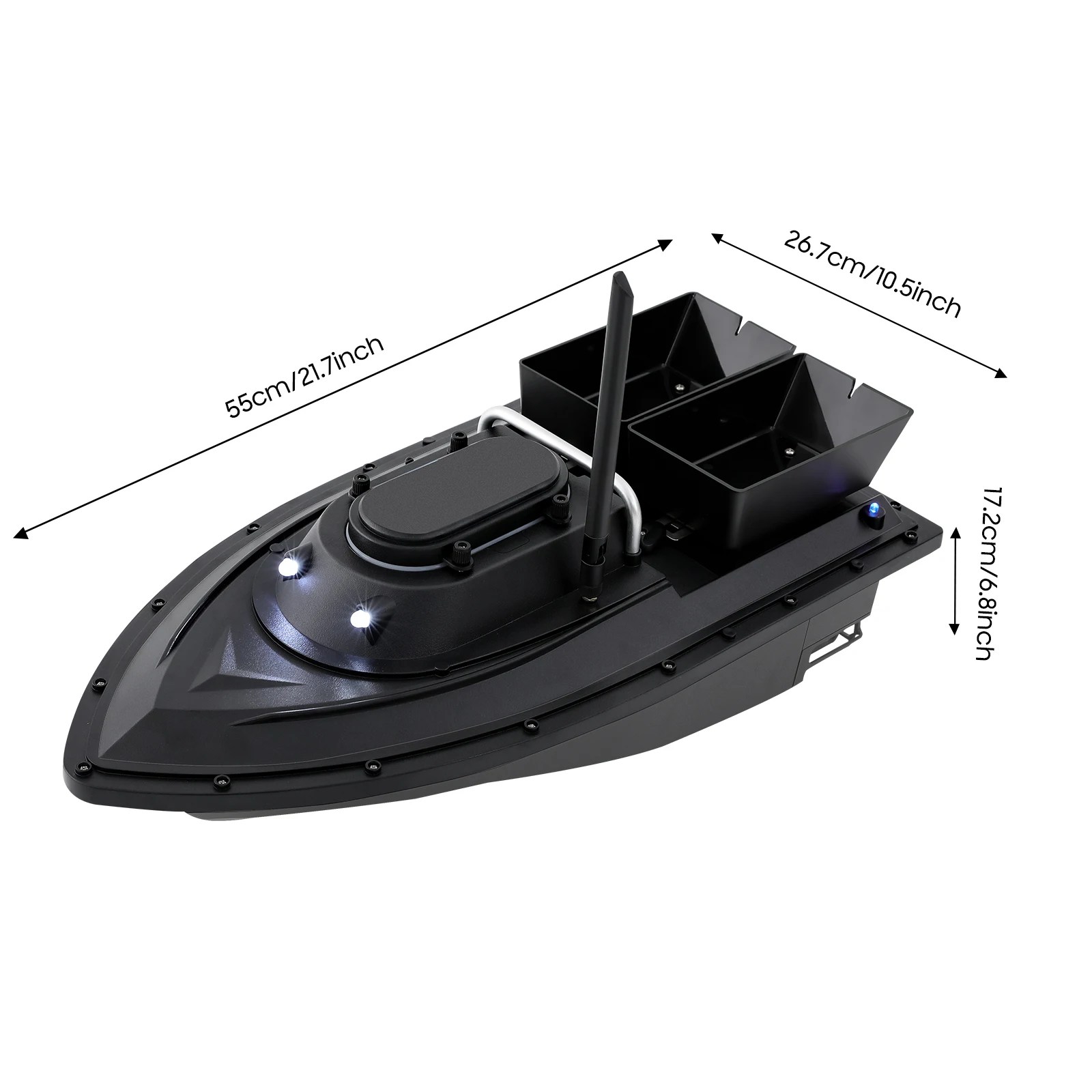 RC-Köderboot mit zwei Köderboxen, 300 m Fernbedienung, GPS, RC-Angelköderboot, Fischfinder, 4,4 lb Ladekapazität, Dual-Batterie – Detail 8