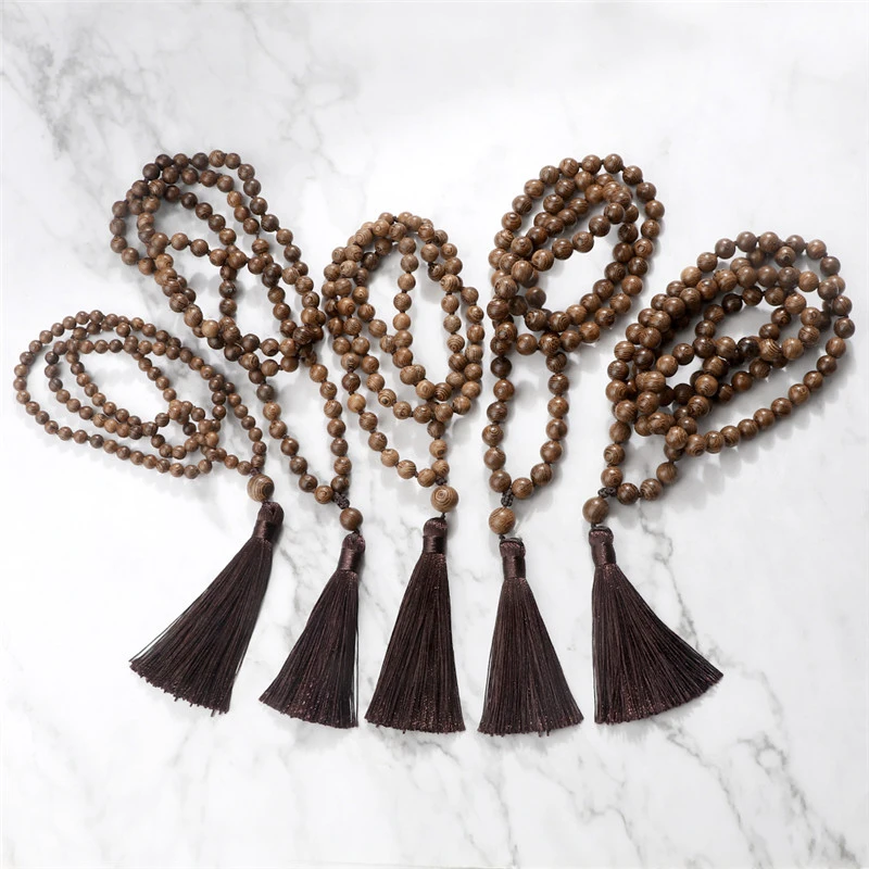 Braccialetto Mala Legno Sandalo - Collana Preghiera Buddista, 108 Grani, Stile Retro - Gioiello Spirituale