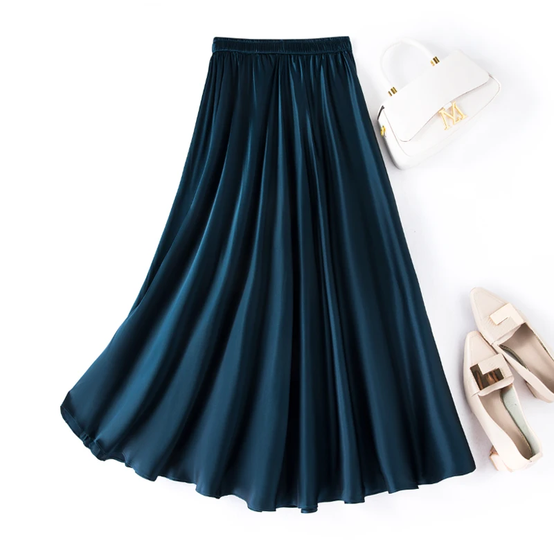 New Satin Silk Halfskirt Women's Loose Style Mid Length Umbrella Skirt Mulberry Silk Slim Large Swing Skirt Summer