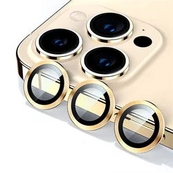 Metal Ring Camera Protectors with Lens Glass Film Cover - iPhone 12 Pro (Golden)