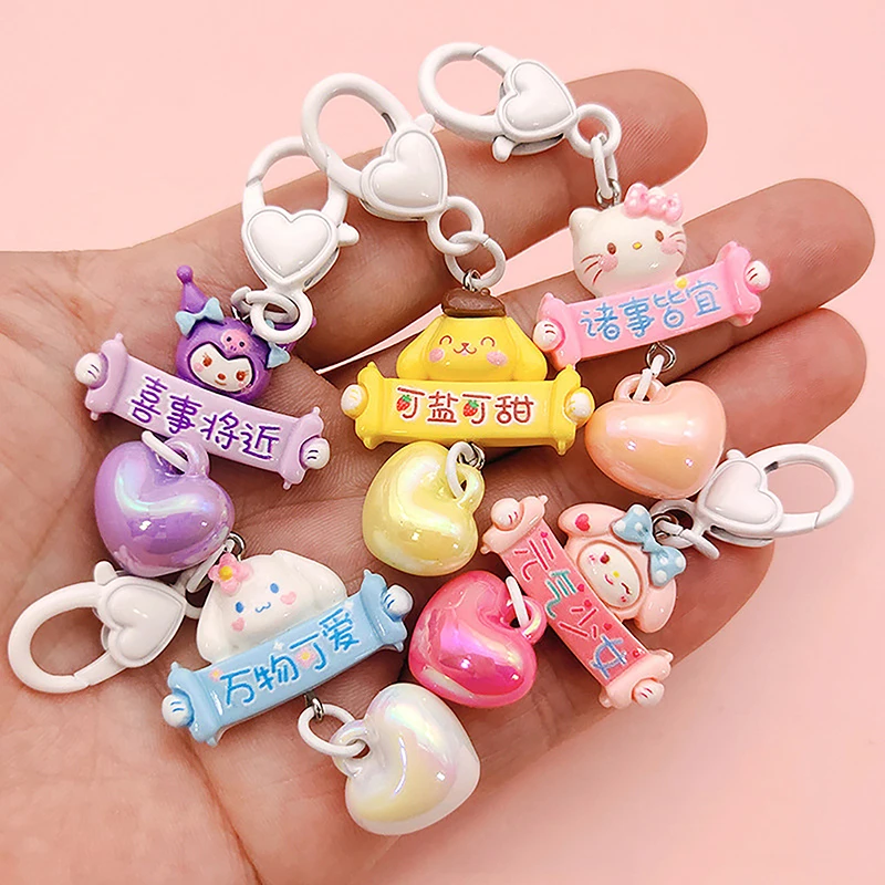 

1 шт. аниме Sanrio Φ Kuromi My Melody Cinnamoroll pompurin Kawaii брелок в виде сердца, любовь Коллекционная модель игрушка в подарок