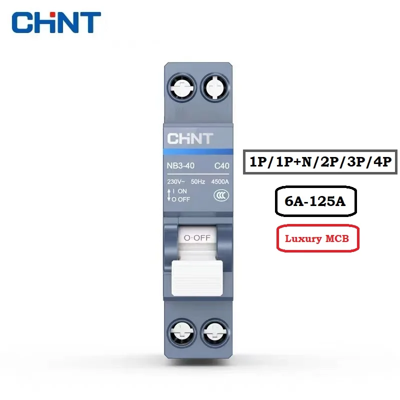 New 2023 Luxury MCB CHINT NB3 1P 1P+N 2P 3P 4P AC 230/400V Circuit Breaker DIN Rail Mounting Miniature Household Air Switch