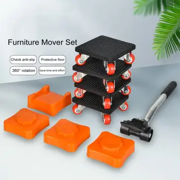 Set per lo spostamento dei mobili, strumento facile per il trasporto dei mobili, set di attrezzi per il sollevamento e lo spostamento dei mobili con barra di sollevamento e blocco di rialzo, resistente.