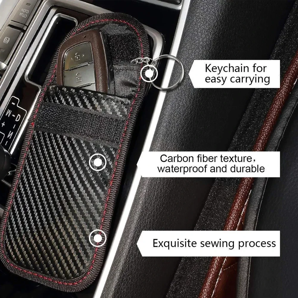 RFID Signal Blocking Car Key Protector with Double-Layer Carbon Fiber Anti-Theft Pouch