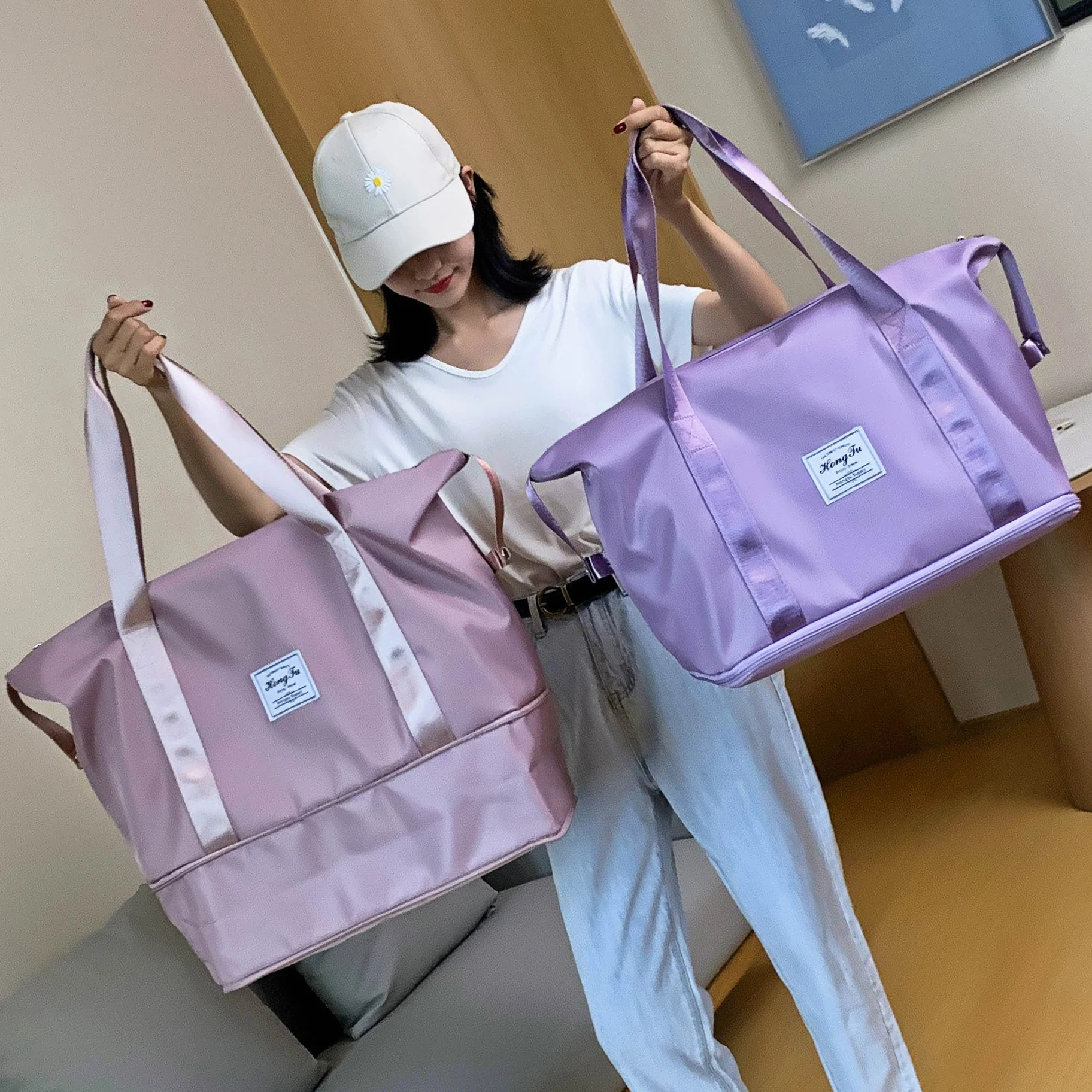 Large Capacity Storage Folding Bag Travel Bags Tote Carry On Luggage Handbag Waterproof Duffel Set Women