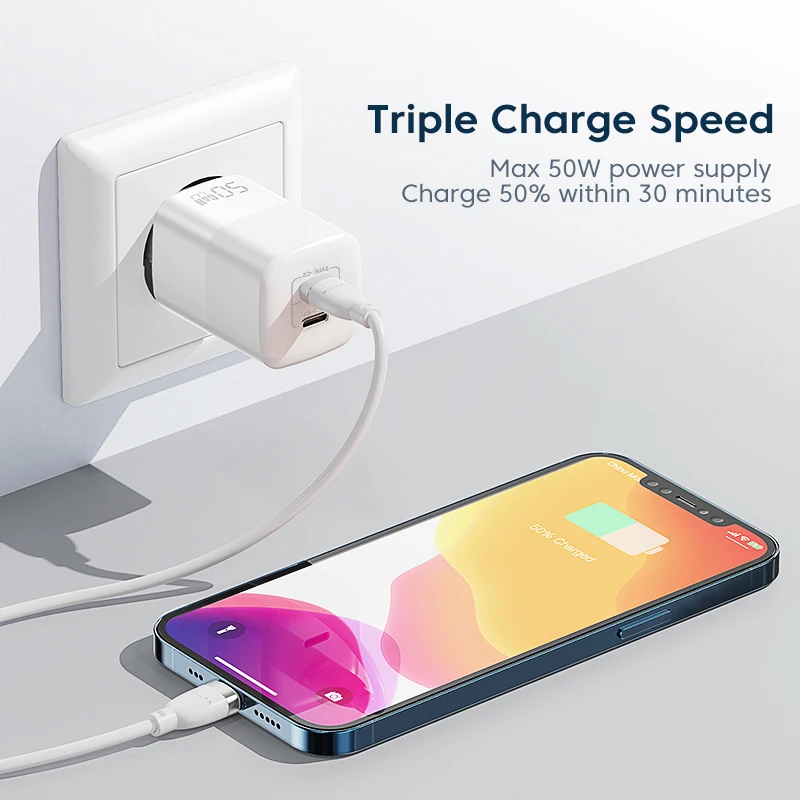 KUULAA 50W GaN Charger Quick Charge 4.0 3.0 Type C PD USB Charger for iPhone 15 14 13 Pro Max Fast Charger For iPad PD Charger