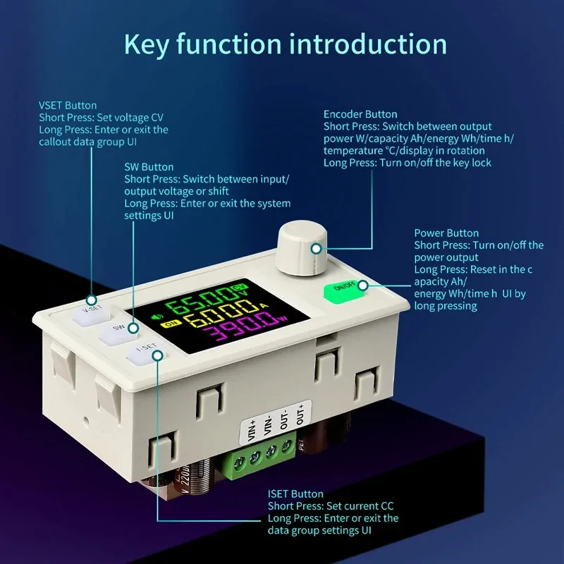 조정 가능한 CC CV 벅-부스트 컨버터 전원 공급 장치 모듈 65V 9A 585W CNC 태양광 충전용 XY6509X