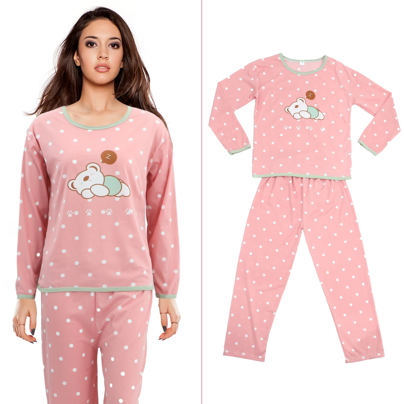 

Cartoon Long Sleeve Pajamas Set Autumn Nightwear Cotton Loungewear Homewear Suit for Women Size M (Sleeping Bear)