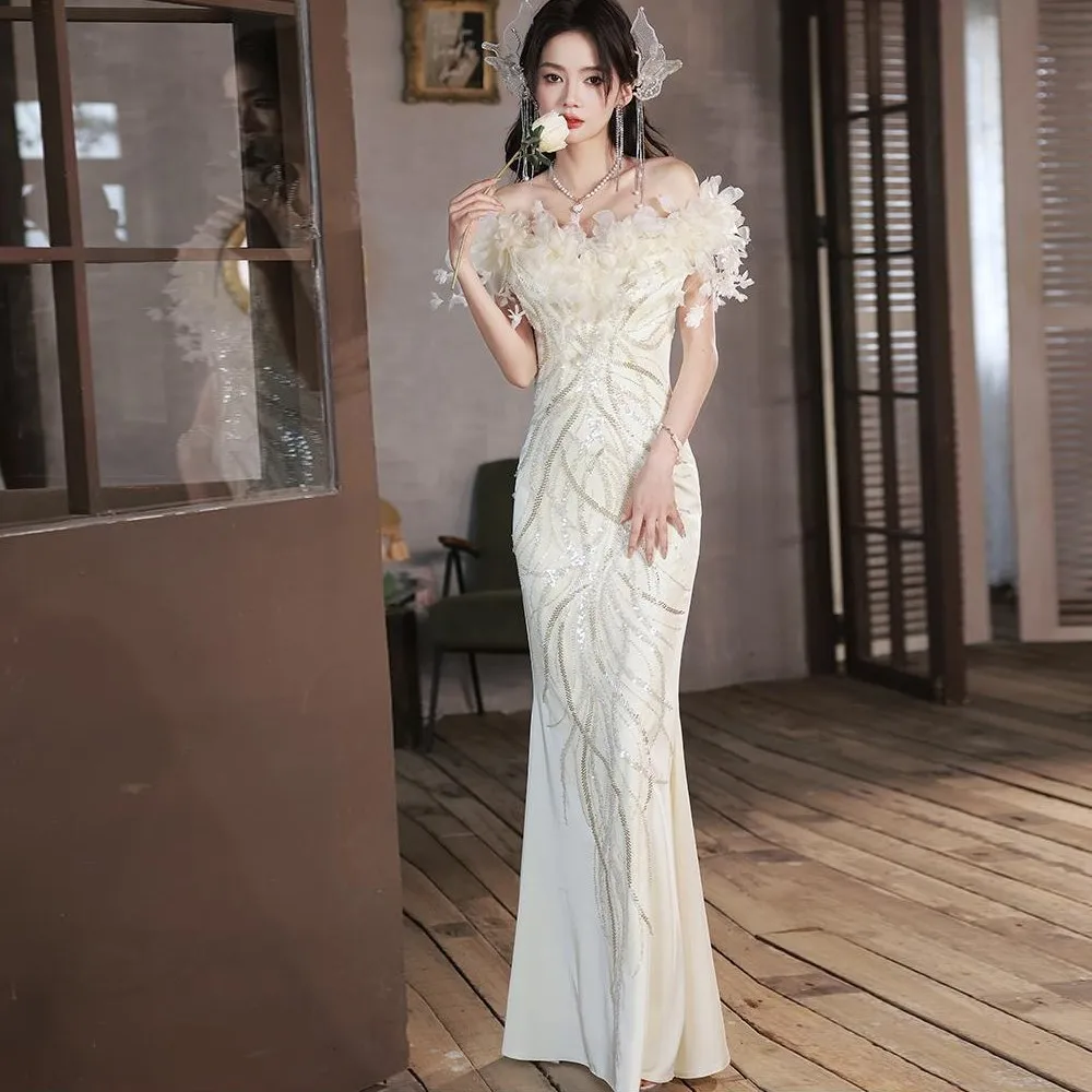 

Women's Evening Dress Lace Up Original 2024 Fishtail Waist Closing Banquet Luxury Niche Adult Gift Prom Gown For Women