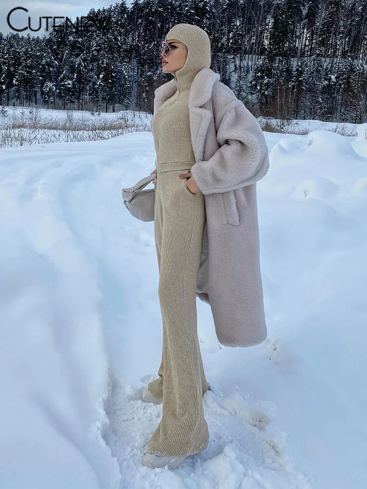 Classic Sporty Women 2Piece Set Concise Autumn Tracksuits Solid Hooded Zip-up Crop Tops+Matching Pants Female Knit Suits