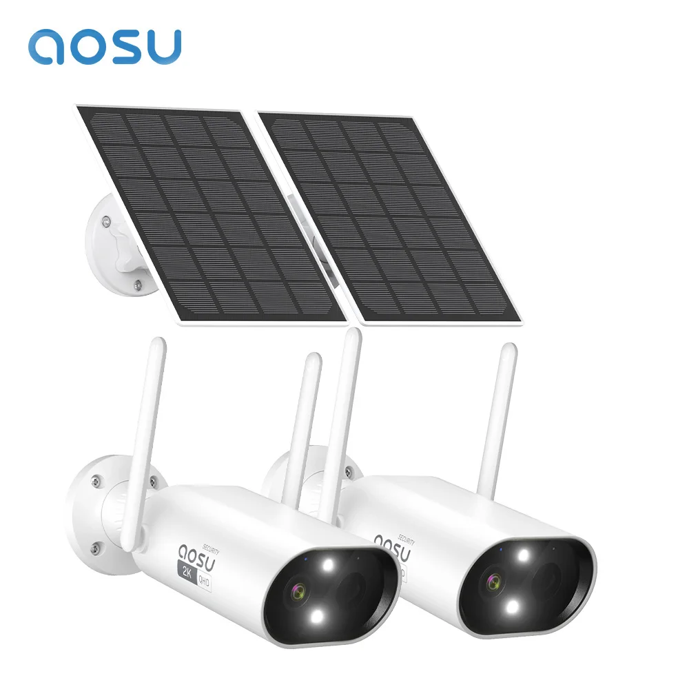 AOSU 3MP 2/3/4pcs Wifi Solar Camera Outdoor Built-in Battery Security Camera Color Night Vision 2-Way Audio CCTV Cam