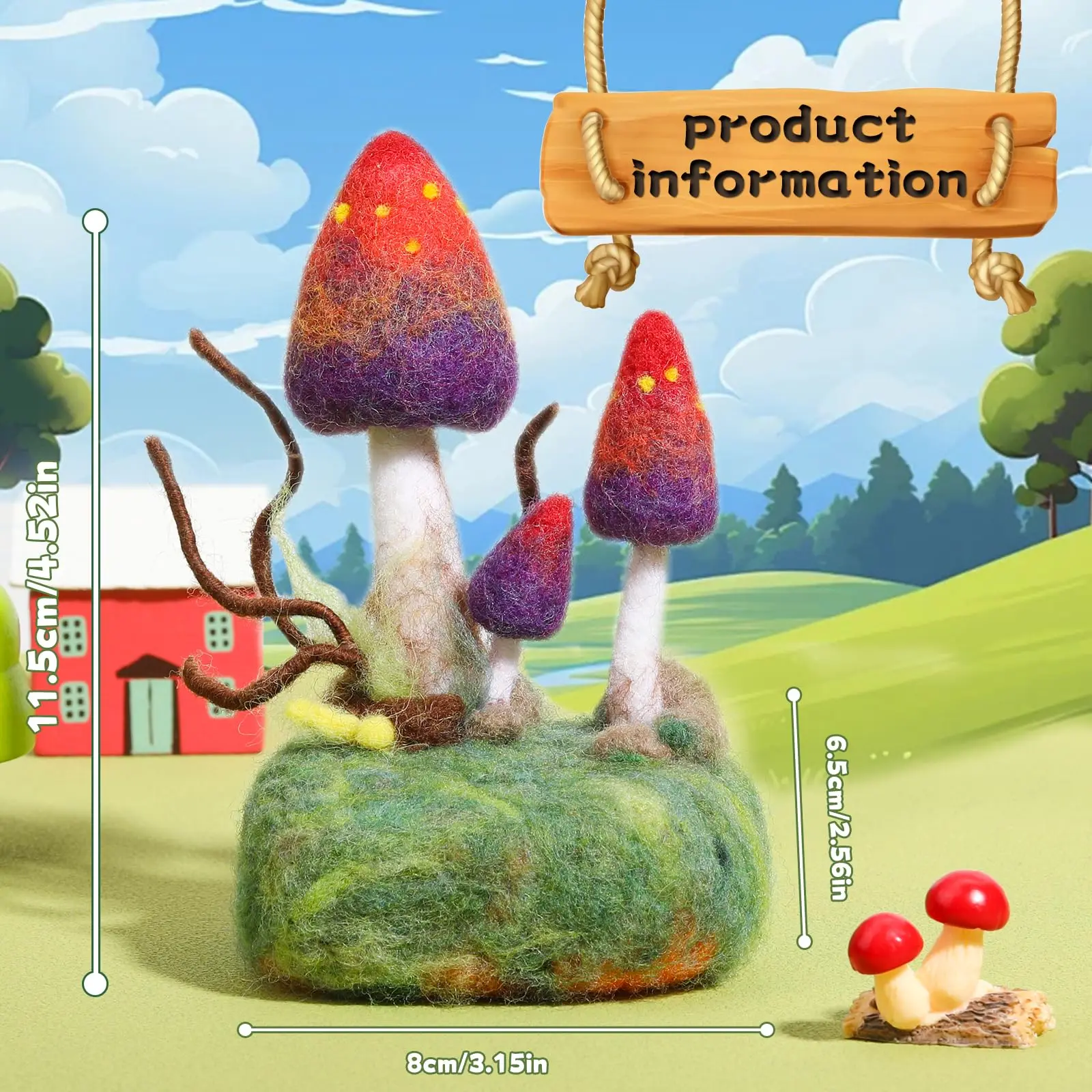 Fenrry Mushroom Needle Felting Kit with Felting Pad for Beginners Needles and Instruction for DIY Lovers needle felting kit wool felting kit needle felting pad